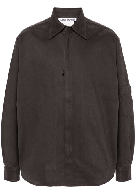 Black zip-up twill overshirt Acne Studios. - men